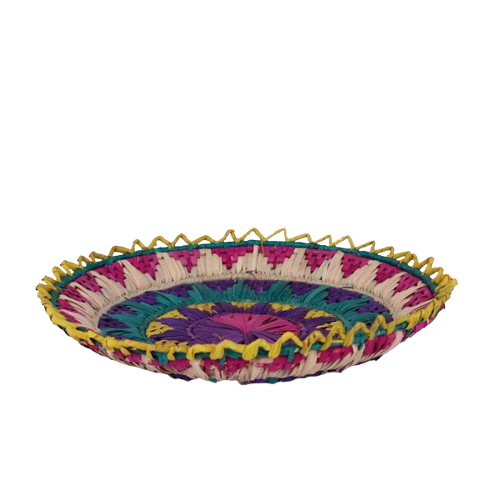 Saraiki Flat Wicker Basket Bread Plate - Chappati Serving Dish Handicraft Date Palm 12 Inch